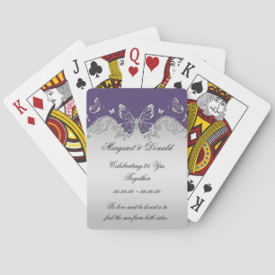 Jeu De Cartes Papillons ornés d'argent violet 25e anniversaire
