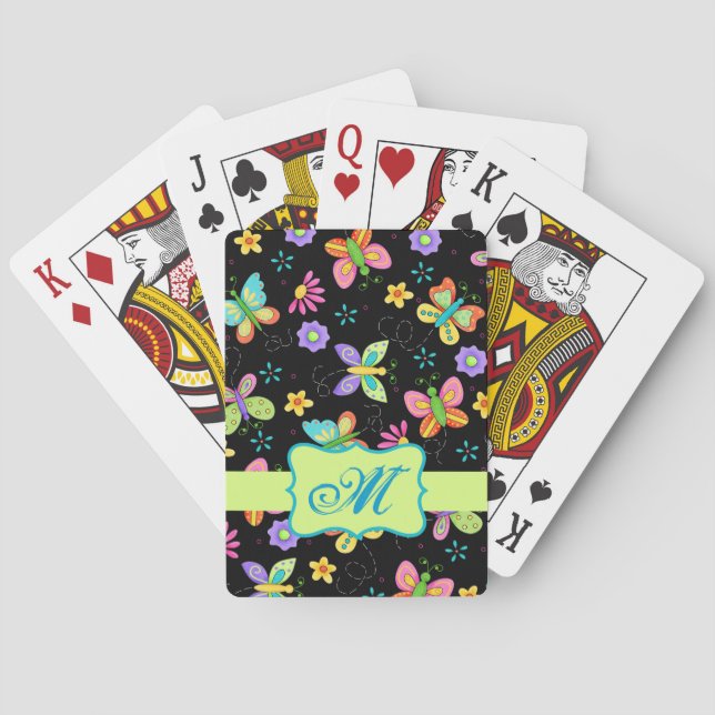Jeu De Cartes Papillons Whimsy modernes sur Monogramme noir (dos)