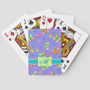 Jeu De Cartes Papillons Whimsy modernes sur Monogramme violet