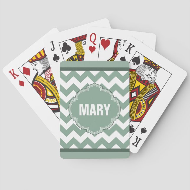 Jeu De Cartes Paquet de cartes vert de monogramme de rayure de (dos)
