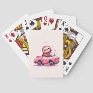 Jeu De Cartes Paresseux mignon conduisant une décapotable rose