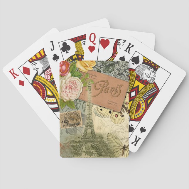 Jeu De Cartes Paris France Art Antique Collage Eiffel Français (dos)