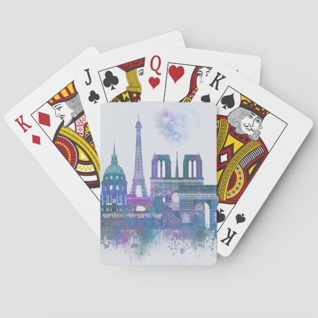 Jeu De Cartes Paris Skyline - Aquarelle bleu (dos)
