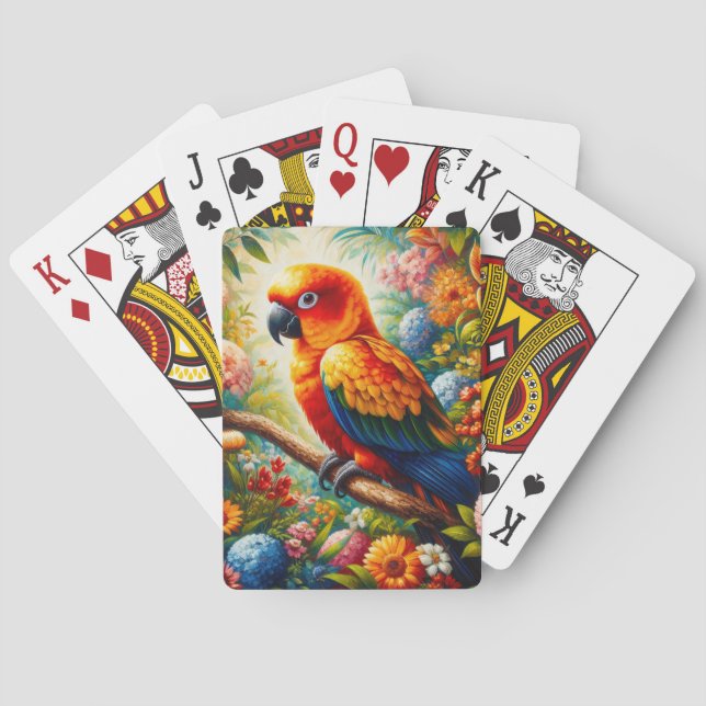 Jeu De Cartes Parrot Sun Conure aux fleurs colorées (dos)