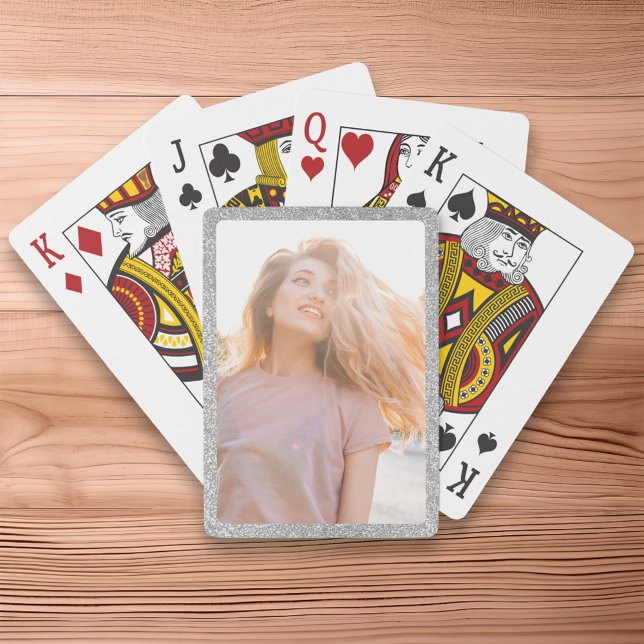 Jeu De Cartes Parties scintillant Argent Faux (Faux Silver Glitter Border Photo Poker Cards)