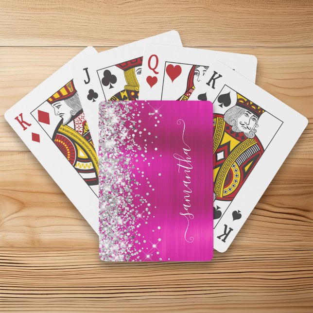 Jeu De Cartes Parties scintillant argent Hot rose Foil Girl Sign (Silver Glitter Hot Pink Foil Girly Signature Poker Cards)