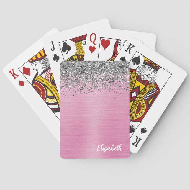 Jeu De Cartes Parties scintillant argentée rose  Girly Monogramm (dos)