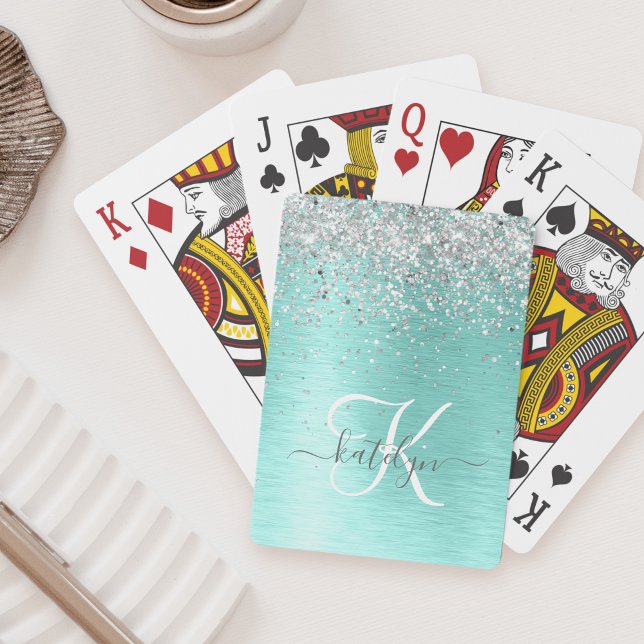 Jeu De Cartes Parties scintillant argentée turquoise en métal br (Créateur téléchargé)