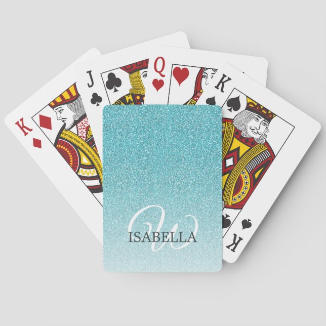 Jeu De Cartes Parties scintillant bleue personnalisée Nom Ombre  (dos)