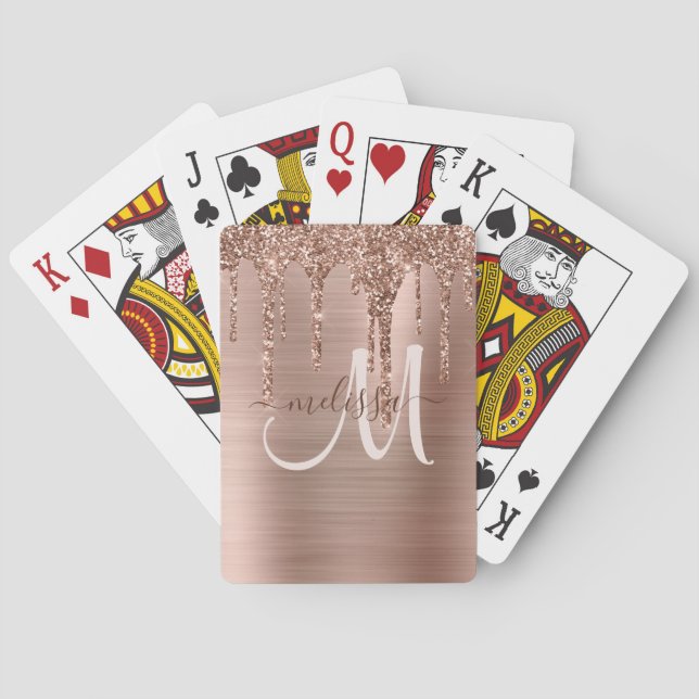 Jeu De Cartes Parties scintillant Chic Rose à goutte d'or brossé (dos)