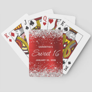 Jeu De Cartes Parties scintillant d'argent Rouge huile doux 16 F