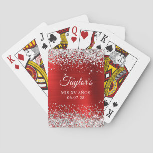 Jeu De Cartes Parties scintillant d'argent Rouge huile Mis XV An