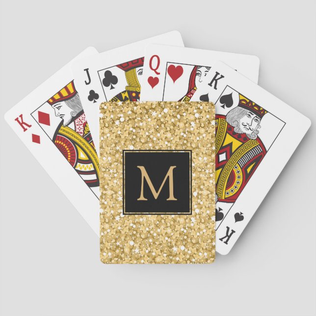 Jeu De Cartes Parties scintillant d'or monogramme (dos)