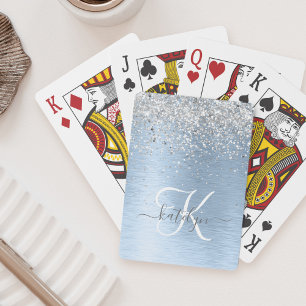 Jeu De Cartes Parties scintillant en argent brossé bleu Nom du m