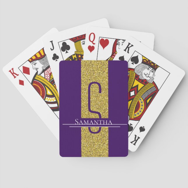 Jeu De Cartes Parties scintillant Monogramme violet or (dos)