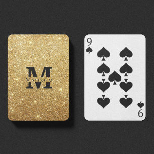 Jeu De Cartes Parties scintillant noir et or Nom du monogramme p
