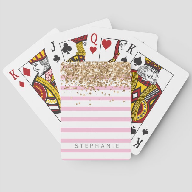 Jeu De Cartes Parties scintillant or à bande rose nom personnali (dos)