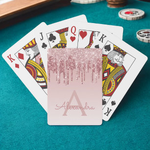 Jeu De Cartes Parties scintillant rose Rose or et Monogramme éti
