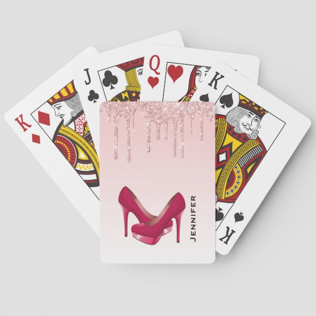 Jeu De Cartes Parties scintillant roses modernes et talons hauts (dos)