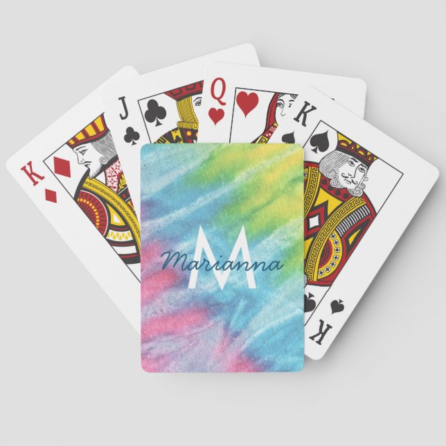 Jeu De Cartes Pastel Rainbow Tie Dye Nom du monogramme (dos)