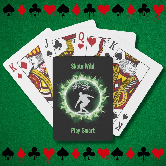 Jeu De Cartes Patineur de Flames vertes Playing Card Deck (Green Flames Skater Playing Card Deck)