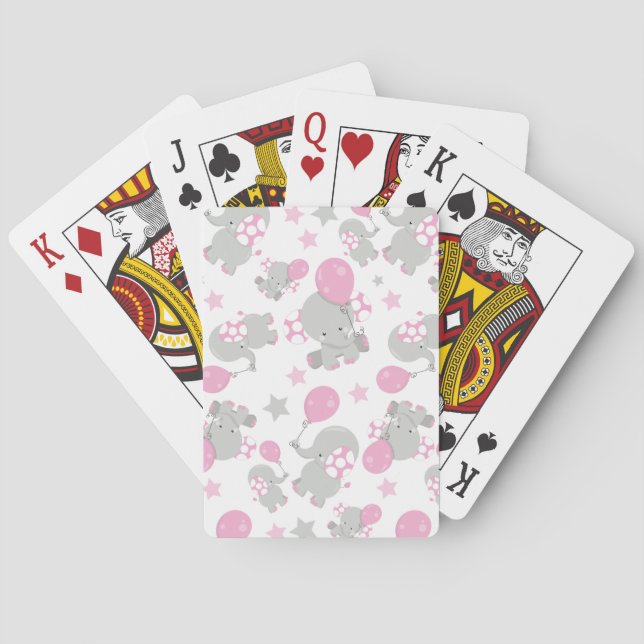 Jeu De Cartes Pattern of Elephants, Cute Elephants - Pink Gray (dos)