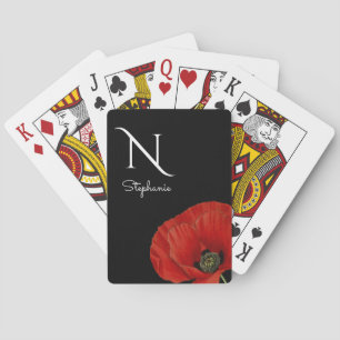 Jeu De Cartes Pavot rouge monogramme sur noir 