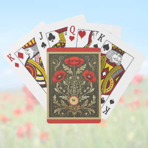 Jeu De Cartes Pavots Vintage Or Rouge Art Nouveau Monogramme