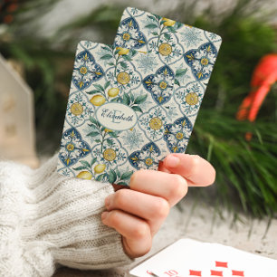Jeu De Cartes Pays de carreaux bleus motif citron monogramme nom