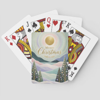Jeu De Cartes Paysage de montagne pastel au soleil doré de Noël