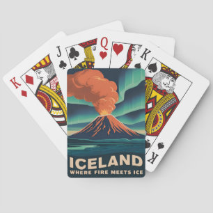 Jeu De Cartes Paysage du volcan islandais Vintage voyage rétro
