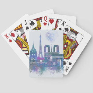 Jeu De Cartes Paysage urbain de Paris - Aquarelle Bleue