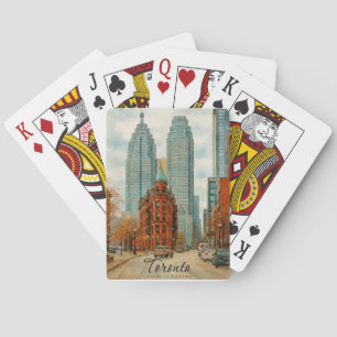 Jeu De Cartes Paysage urbain de Toronto Canada Aquarelle vintage