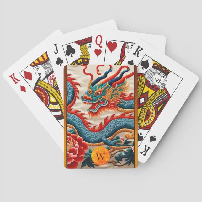 Jeu De Cartes PC Monogrammes chinois de broderie de dragon (dos)