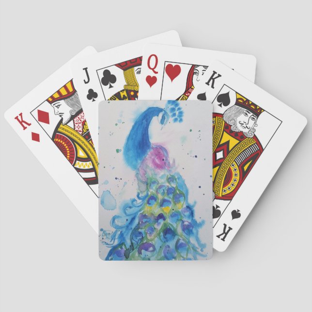 Jeu De Cartes Peacock Blue Bird Aquarelle Aqua Playcères (dos)