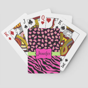 Jeu De Cartes Peau rose, noire et citron vert Zèbre et Cheetah
