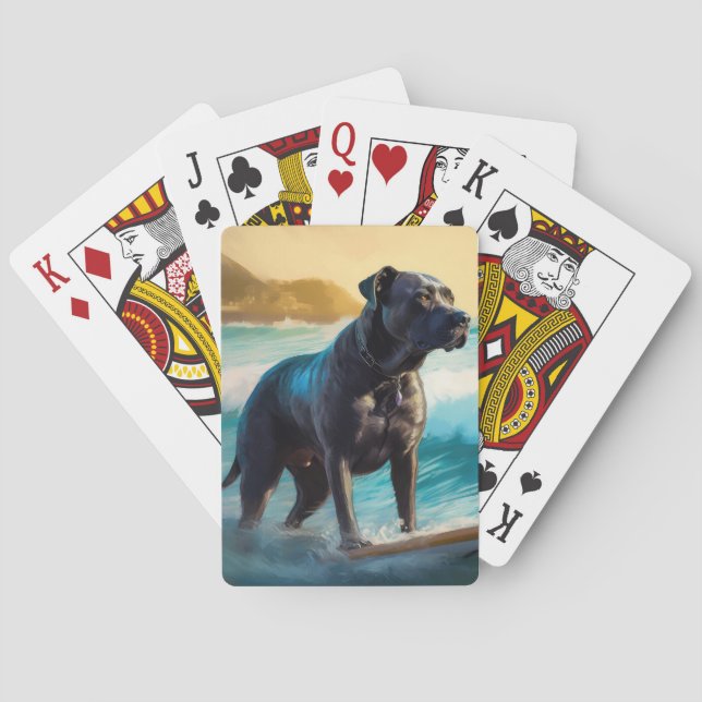 Jeu De Cartes Peinture de Cane Corso faisant du surf sur la plag (dos)