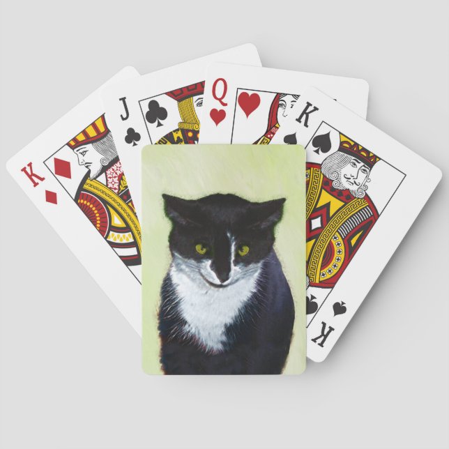 Jeu De Cartes Peinture de chat Tuxedo - Cute Original Cat Art (dos)