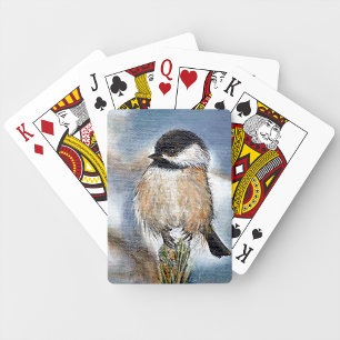 Jeu De Cartes Peinture hivernale d'oiseaux de poulets à capuchon