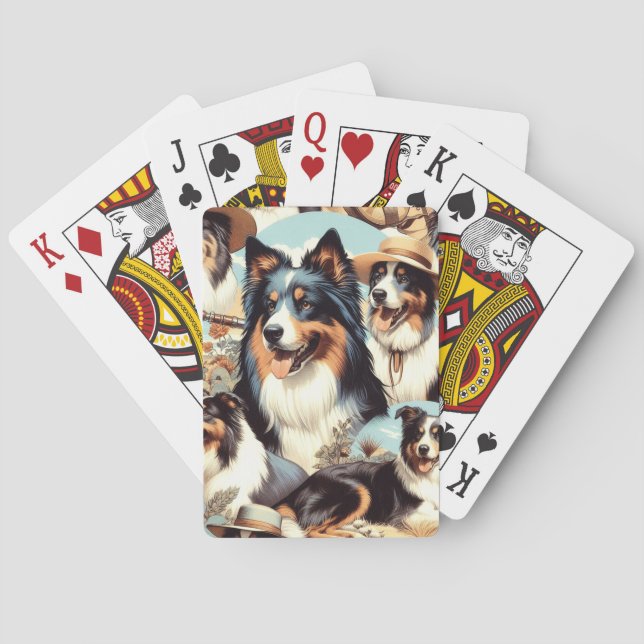 Jeu De Cartes Peinture rétro Australian Shepherd sans couture (dos)