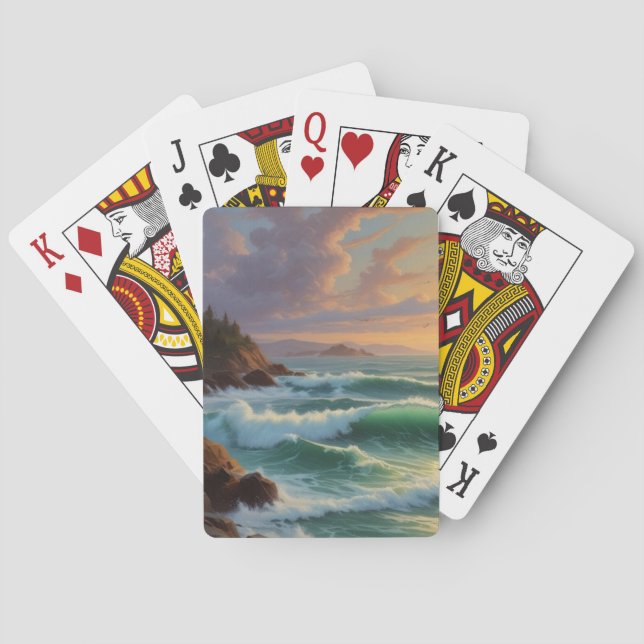 Jeu De Cartes Peinture sur la mer du coucher du soleil (dos)