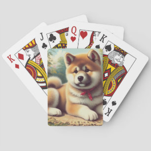 Jeu De Cartes Peinture vintage à l'huile Akita