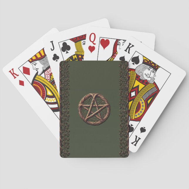 Jeu De Cartes Pentacle bois brindilles Olive Green Wiccan (dos)