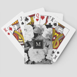 Jeu De Cartes Peonies noires et blanches Aquarelle Monogramme fl