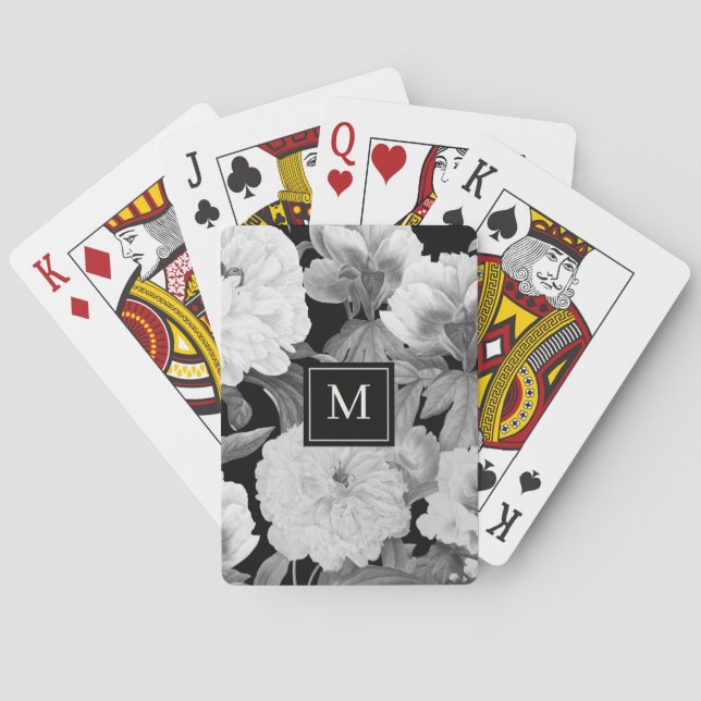 Jeu De Cartes Peonies noires et blanches Aquarelle Monogramme fl (dos)