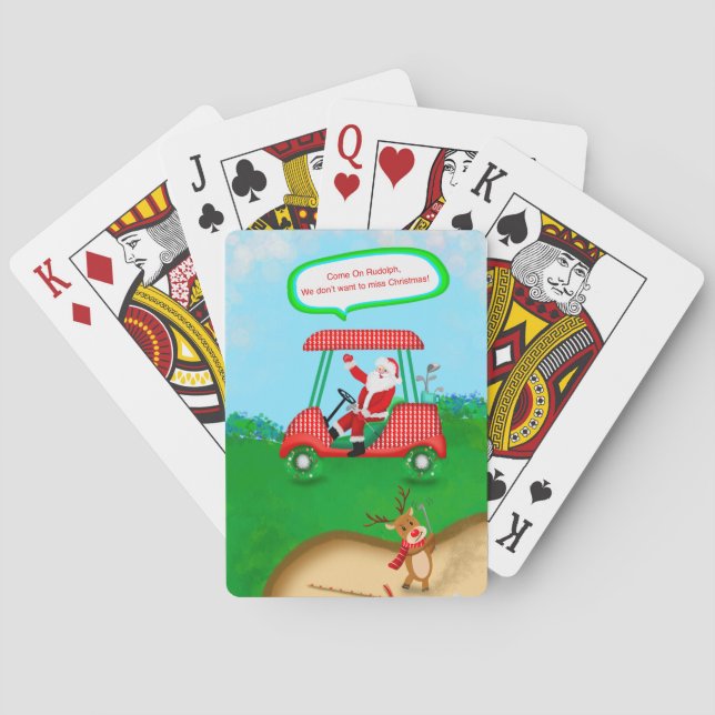 Jeu De Cartes Père Noël Drôle Avec Reindeer Jouer Golf (dos)