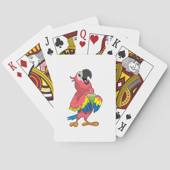 Jeu De Cartes Perroquet et noix de coco avec paille à boire (dos)