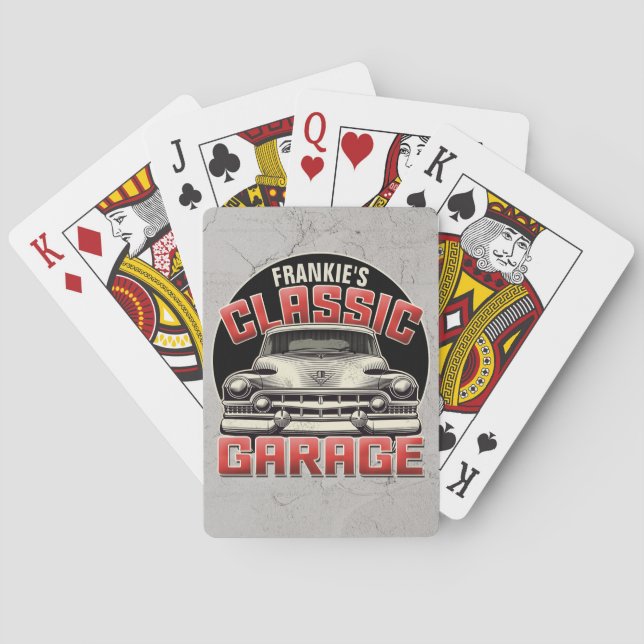 Jeu De Cartes PERSONALIZED NAME Classic Car Garage Custom Shop (dos)