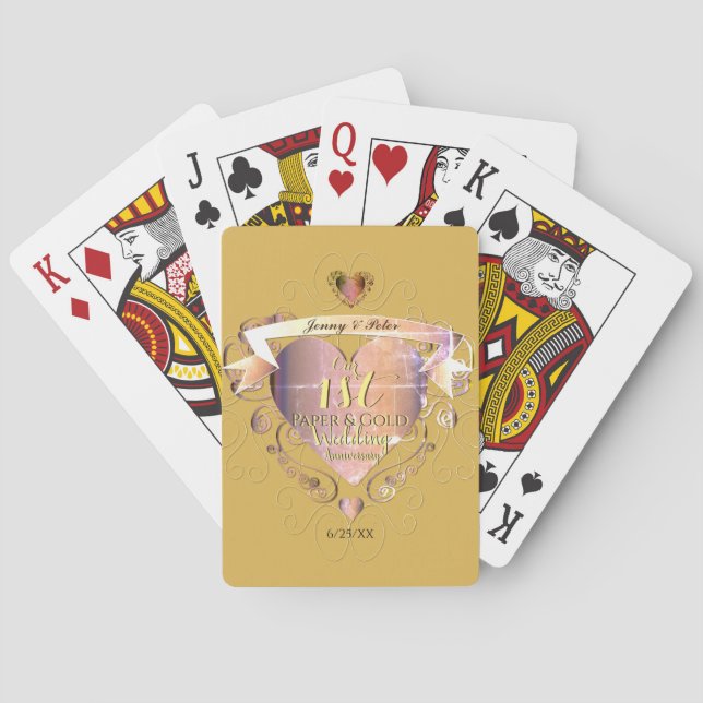 Jeu De Cartes Personnalisé "1ère année de papier et d'or Mariage (dos)