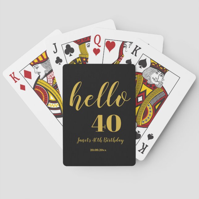 Jeu De Cartes Personnalisé 40e anniversaire Elégant Noir et Or (dos)